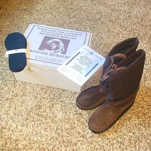 NIB Women's STEGER Mukluks Ojibwa Short Brown Moosehide Boots - Size 8